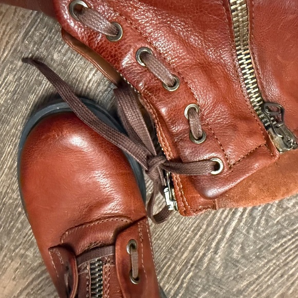 MJUS Sz. 38 (7.5) worn twice!! Brown Leather Ankle Boots zip suede top cognac - Picture 12 of 16